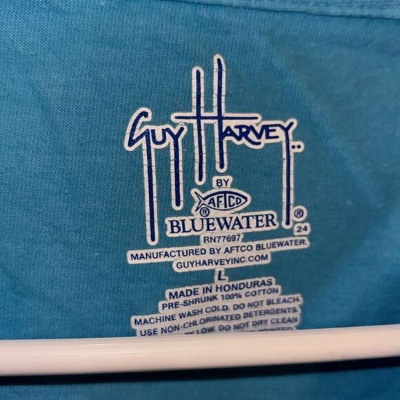 Guy Harvey Sailfish Fishing Turquoise blue pocket T shirt L me a - Picture 4 of 5